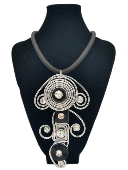 Front of the Silver and Black Statement Rubber Necklace SKU 25220 from Jeff Lieb