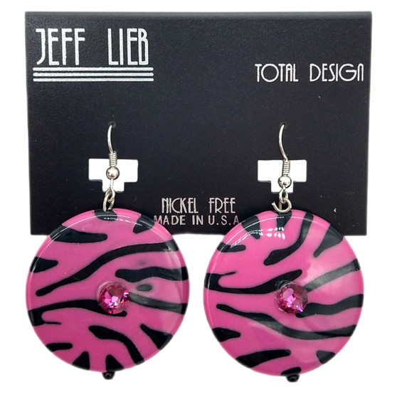 Front of the Pink and Black Zebra Stripes Earrings SKU 25300 from Jeff Lieb