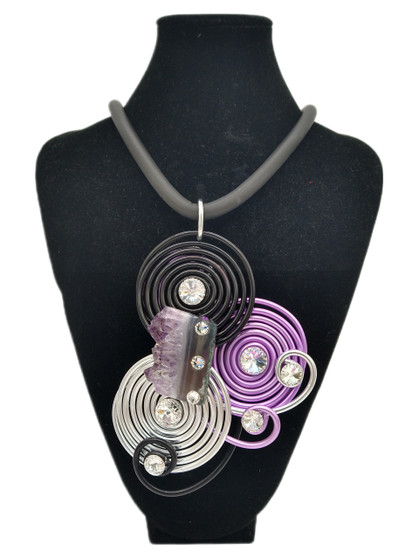 Front of the Purple and Black Stone Rubber Necklace SKU 25272 from Jeff Lieb