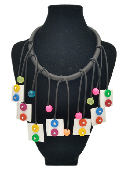 Front of the Multicolor Tassels Rubber Necklace SKU 23787 from Jeff Lieb