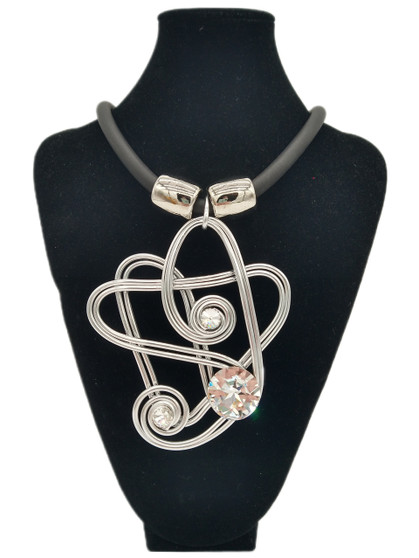 Front of the Silver Double Wire Statement Rubber Necklace SKU 25171 from Jeff Lieb