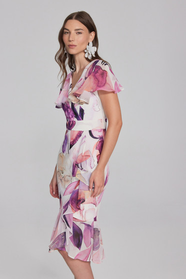 Side of the Floral Print Scuba Crepe and Chiffon Dress from Joseph Ribkoff in the vanilla multi print