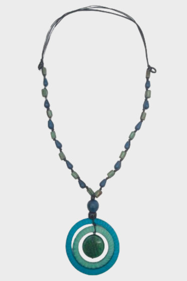 Front of the Teal Beaded Pendant Necklace from Alisha D.