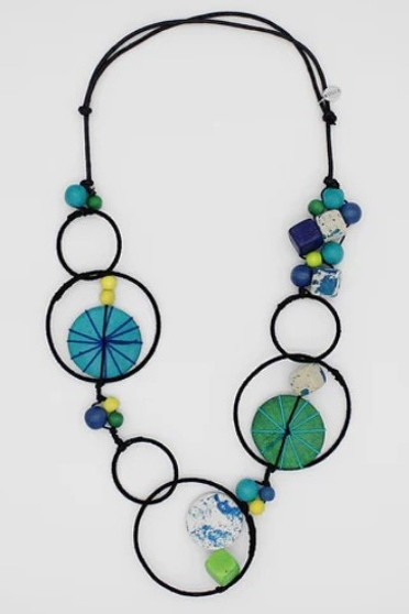 Front of the Blue Hayden Disk Adjustable Necklace from Sylca Designs