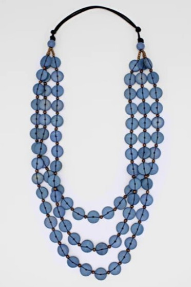 Front of the Denim Blue Jacey Triple Strand Necklace from Sylca Designs