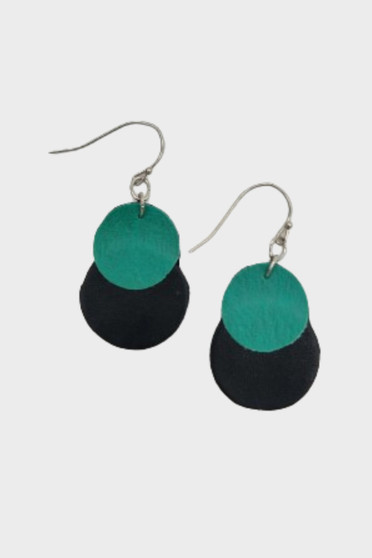 Front of the Teal Paris Leather Pendant Earrings from Sylca Designs