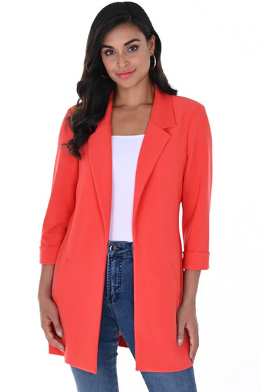 Front of the Open Front 3/4 Sleeve Blazer from Frank Lyman in the color orange