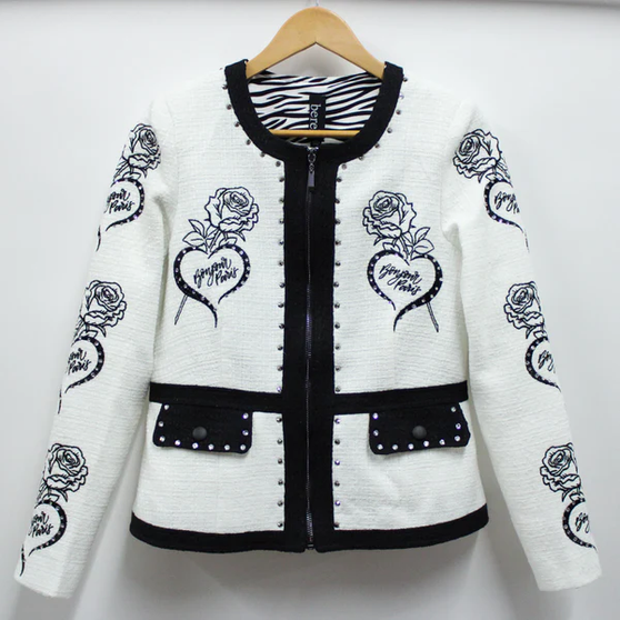 Front of the Bonjour Embellished Jacket from Berek in the color white