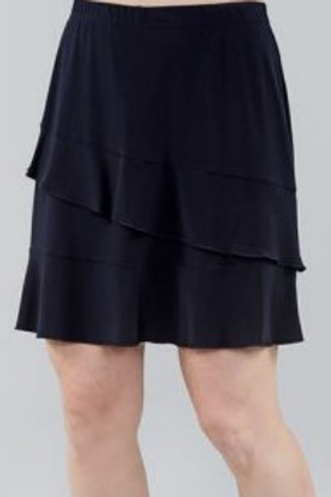 Front of the Tiered Ruffle Skirt from Michael Tyler in the color black