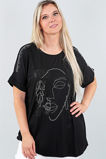 Front of the Rhinestone Face Print Tee from Michael Tyler in the color black