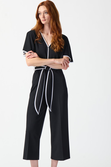 Front of the Scuba Crepe Belted Jumpsuit from Joseph Ribkoff in the colors black and white