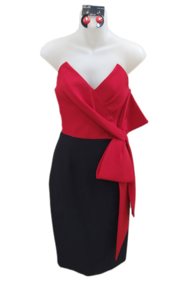 Front of the Side Bow Cocktail Dress from Posh Couture in the colors red and black