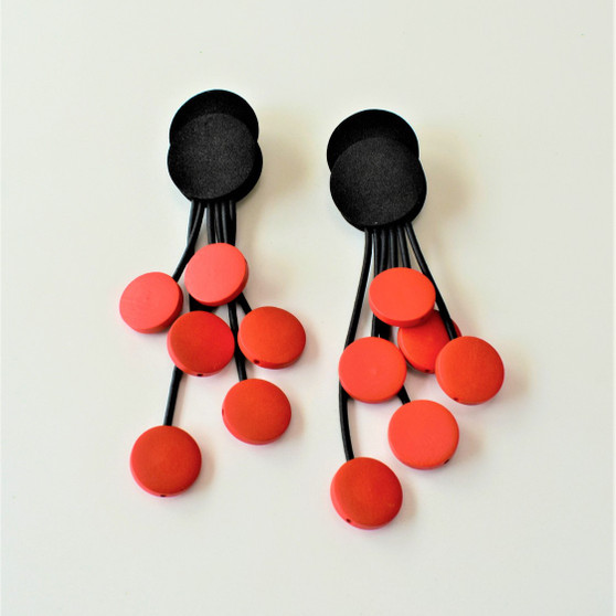 Front of the Neoprene Red Cluster Drop Earrings from Laurent Scott