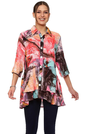 Front of the Joanne Abstract Print Flare Shirt from Parsley & Sage in the multi print