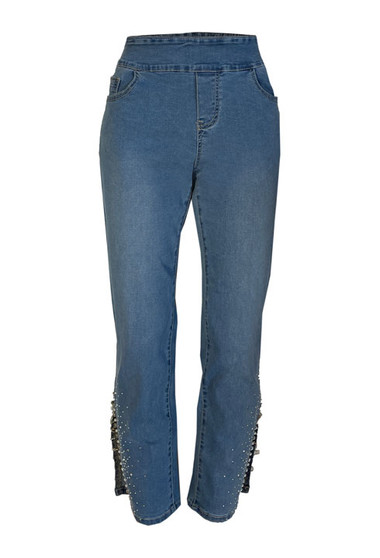 Front of the Jewel Delight Pull-On Jeans from Ethyl in the color blue