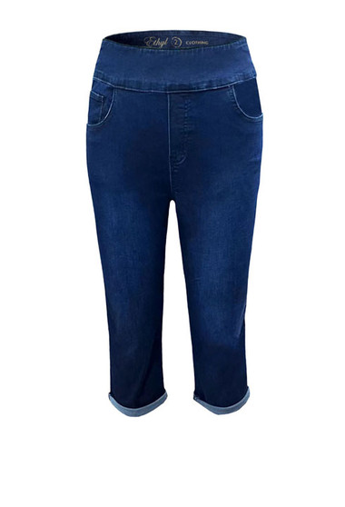 Front of the Leilani Pull On Denim Capris from Ethyl in the color blue