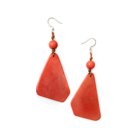Front of the Scarlett Poppy Coral Earrings from Tagua