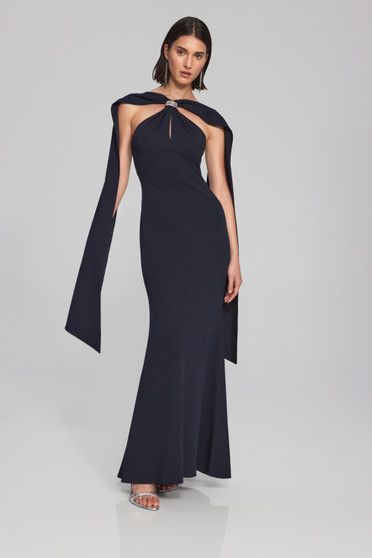 Front of the Trumpet Gown with Rhinestone Detail from Joseph Ribkoff in the color black