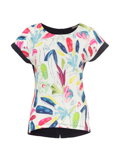 Front of the 'Tropical Trace II' Short Sleeve Tee from Dolcezza in the multicolor print