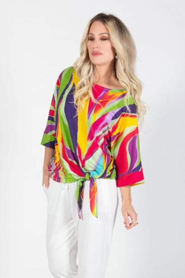 Front of the Multicolor Print Side Tie Top from Pure Essence