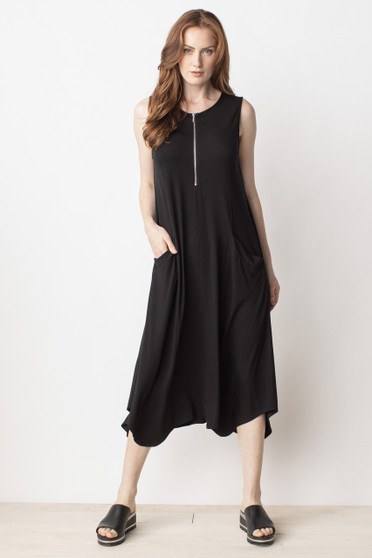 Front of the Zip Neck Pocket Dress from Liv by Habitat in the color black