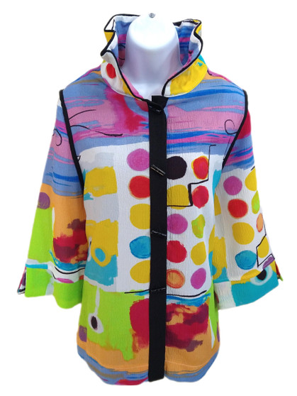 Front of the Abstract Dots Wire Collar Jacket from Moonlight in the multicolor print