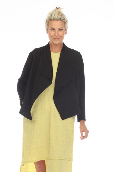 Front of the Waffle Knit Long Sleeve Cardigan from Inoah in the color black