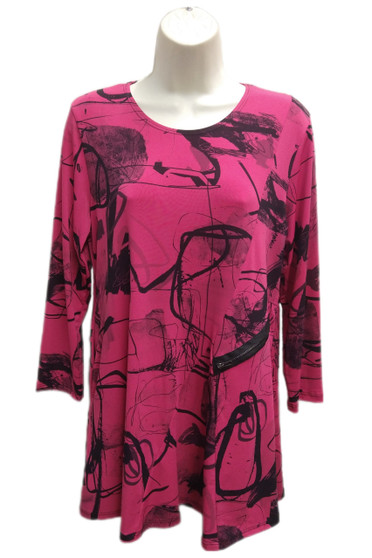 Front of the Abstract Print Zipper Front Tunic from Sea & Anchor in the fuchsia doodle print