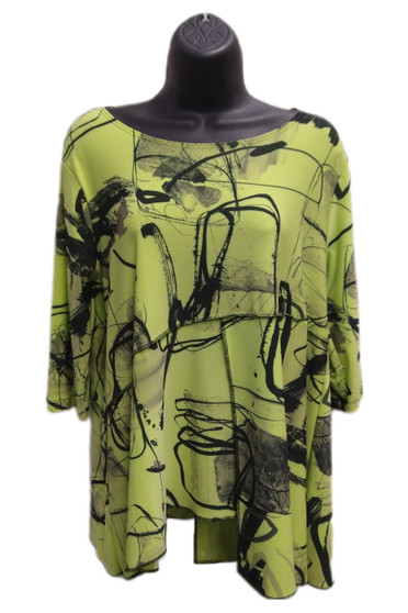 Front of the Abstract Print Split Front Tunic from Sea & Anchor in the lime doodle print