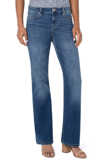 Model showing the front of the Liverpool Lucy Bootcut Denim Jeans in Yuba blue