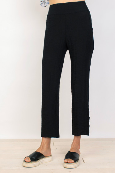 Front of the Side Ruched Ankle Pants from Habitat in the color black