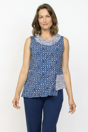 Front of the Polka-Dot Cowl Neck Top from Habitat in the navy dot print