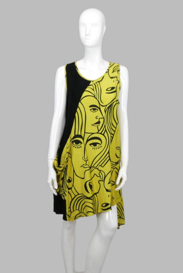 Front of the Face Print Tunic Dress from Radzoli in the colors black and lime green