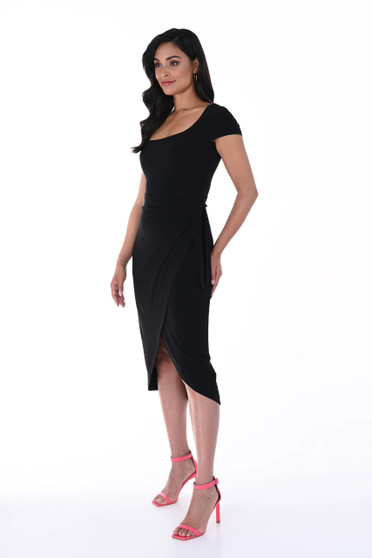Front of the Cap Sleeve Wrap Dress from Frank Lyman in the color black