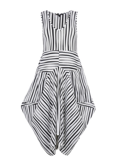 Front of the Striped Dante Dress from Kozan in the colors black and white