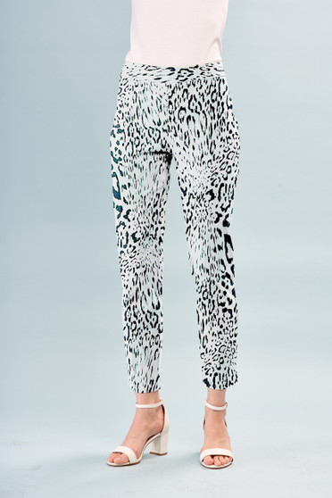 Front of the Animal Print Techno Slim Tapered Pants from Insight in the mint leopard print