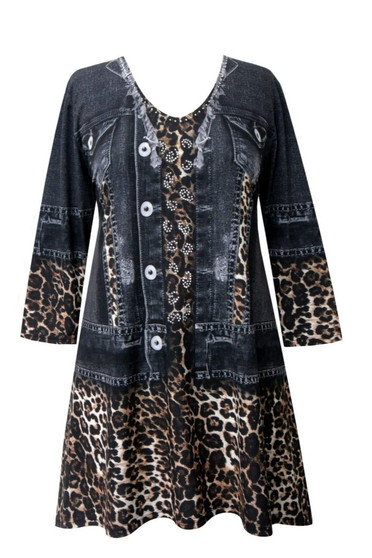 Front of the Leopard and Denim Print Tunic from Valentina in the multi print