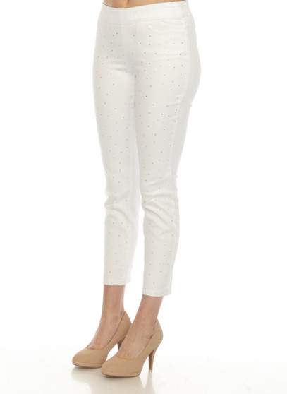 Front of the Pull On Studded Jeans from AZI in the color white