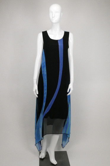 Front of the Chiffon Overlay Maxi Dress from Radzoli in the colors blue and black