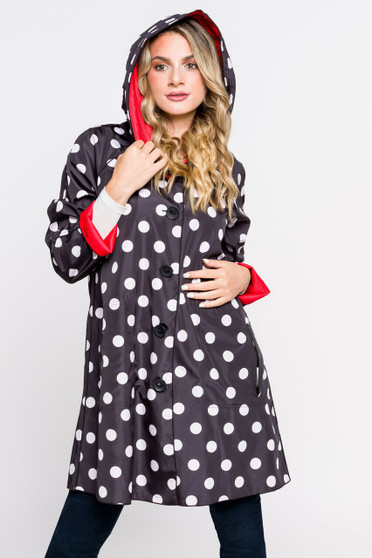 Front of the Reversible Polka-Dot Raincoat from UBU on the polka-dot side