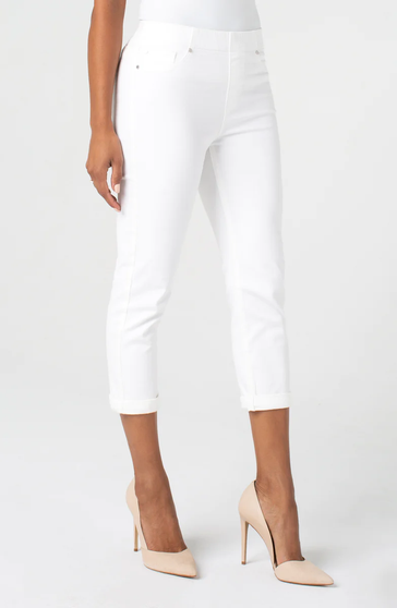 Front of the Chloe Cropped Rolled Cuff Jeans from Liverpool Jeans style LM7065QY-W in the color white