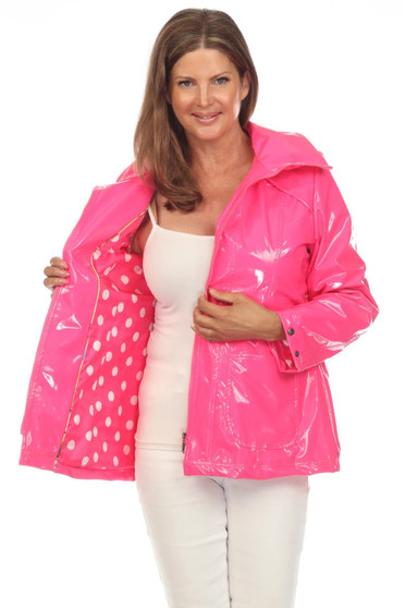 Front of the Pink Patent Raincoat from Lindi style J4212W-2 in the color fuchsia pink