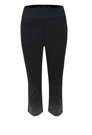 Front of the Bling Denim Capris  from Etyl style P6BLKB in the color black