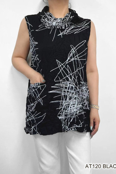 Front of the Scribble Print Cowl Neck Top from Fashion Cage in the colors black and white