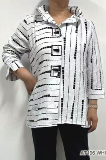 Front of the Striped Wire Collar Jacket from Fashion Cage style AT196 in the colors white and black