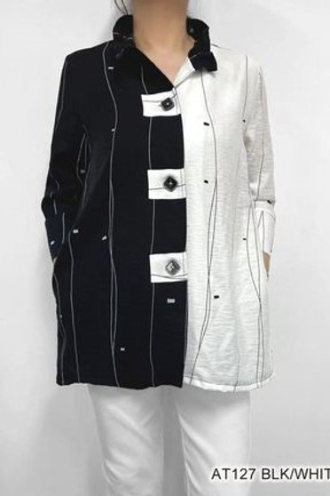 Front of the Mirror Wire Collar Jacket from Fashion Cage style AT127 in the colors black and white