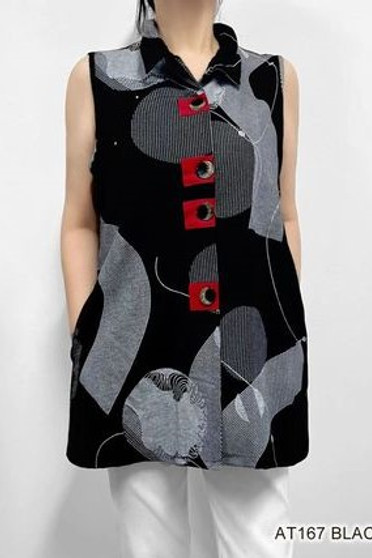 Front of the Button Up Wire Collar Vest from Fashion Cage style AT167 in the colors red, white and black