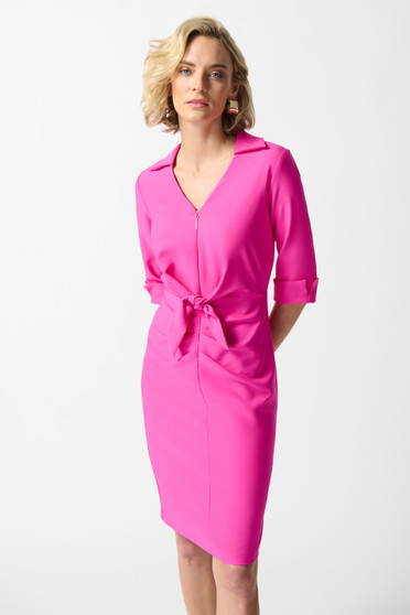 Front of the Lux Twill Sheath Dress from Joseph Ribkoff style 242011 in the color ultra pink