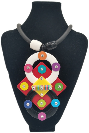Front of the Multi Geometric Rubber Necklace SKU 26316 from Jeff Lieb