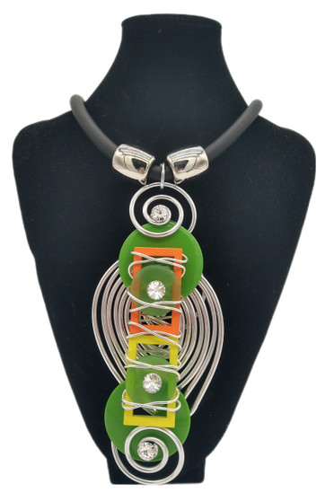 Front of the Green and Orange Statement Rubber Necklace SKU 26324 from Jeff Lieb